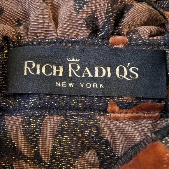Rich Radi Q's Glittery Silk Burnout Velvet Blouse - Star Queen Brown Size XSmall - Picture 8 of 11